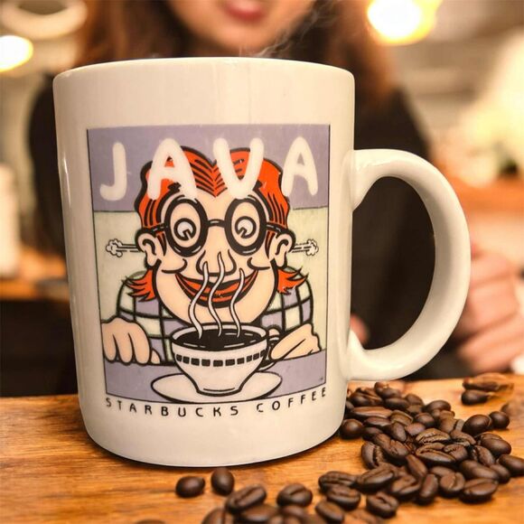 Rare Starbucks Vintage Coffee Mug Cup Java Cartoon Person Seattle Coffee 1990s - Picture 1 of 6
